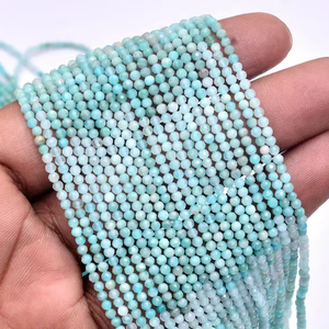 Cuentas redondas facetadas de 2mm-2,5mm de amazonita múltiple natural | Hilo de 13 pulgadas | Cuentas redondas sueltas de piedras preciosas de amazonita azul para joyería - Product Image 1