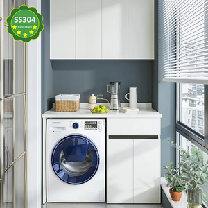 Armoire de rangement de balcon modulaire en acier inoxydable 304 personnalisée de haute qualité avec appareil de cuisine moderne à texture métallique - Product Image 1