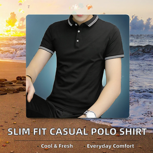 เสื้อโปโลผ้าฝ้ายทอคุณภาพสูง ระบายอากาศได้ดี สีพื้น 100% ทรงเข้ารูป แขนสั้น แฟชั่นลำลองสำหรับวัยรุ่นชาย - Product Image 2