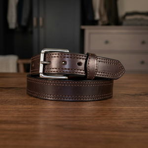 Genuine Leather <b>Belt</b> Cow Hide Solid Color Pin <b>Buckle</b> Rectangular <b>Silver</b> Formal Style Durable 2.5 Inches Width - Product Image 5
