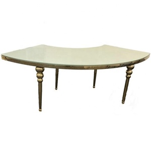 De acero inoxidable juego de comedor para banquetes y evento boda muebles ronda <span class=keywords><strong>semicircular</strong></span> en forma de S de la <span class=keywords><strong>mesa</strong></span> superior de vidrio - Product Image 3