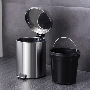 Stainless Steel Foot Operated Trash Can 1.4kg Cylindrical Indoor Kitchen Bathroom Waste <b>Bin</b> With <b>Lid</b> - Product Image 3