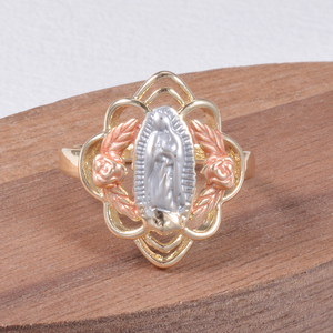 Bague Beverly 14k Oro Vierge Marie-Prophète séquentiel Bijoux tricolores Bague en laiton chrétien Vierge Guadalupe - Product Image 3