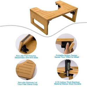 Folding <b>Bamboo</b> Toilet <b>Stool</b> Anti Slip Footrest For Bathroom Use With Storage Compartment - Product Image 3