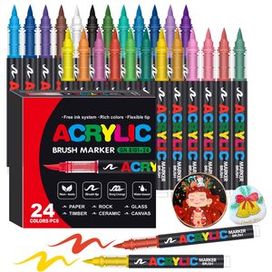 Marcadores de Pintura Acrílica Permanente de 24 Colores, Rotuladores de Pintura Acrílica de Punta Plana para Madera, Roca, Vidrio, Lienzo, Piedra, Tela, Metal, Cerámica - Product Image 1