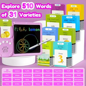 Cartes flash bilingues MoLingvora, tablette d'écriture LCD parlante sans <span class=keywords><strong>batterie</strong></span> pour enfants, jouet éducatif pour tout-petits, cadeau unisexe (rose japonais) - Product Image 3