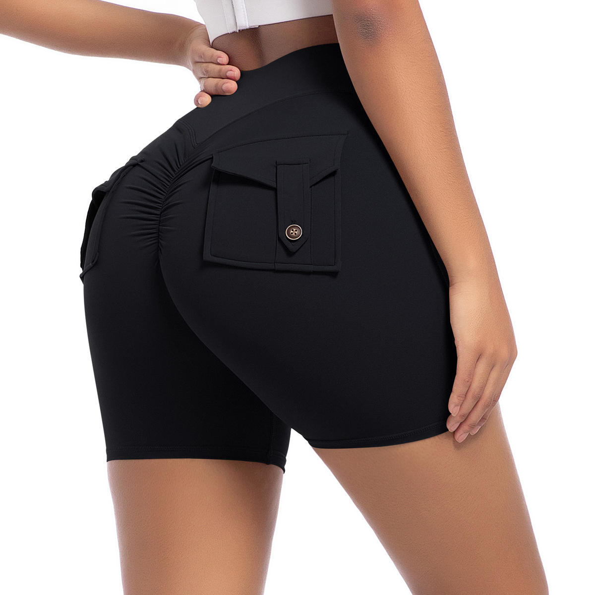 กางเกงขาสั้นกระเป๋างานฝีมือ6677-ดำ