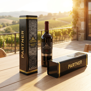 Caja de Vino Tinto al por Mayor, Caja de Metal Negra de Lujo, Estuche Hermético de Hojalata para una Sola Botella de Vino de Burdeos, Embalaje de Regalo con Logotipo Personalizado - Product Image 1