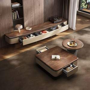 Solid Wood Coffee <b>Table</b> And Tv Stand Combination North American Black <b>Walnut</b> Living Room Set With Storage - Product Image 4