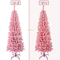 Arbre de noël en PVC floqué, 7 pieds, pré-léger, rose, mince, pour décoration de vacances, vente en gros