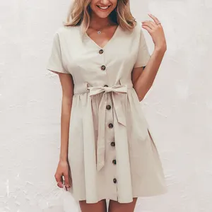 Benutzer definierte stilvolle Mädchen Button Down Kleid 2021 Sommer lässig Damenmode Frauen Mini Shirt Kleid mit Gürtel