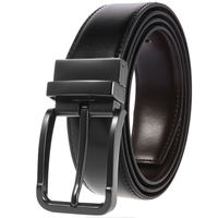 Sabuk Kulit Pria Dua Lapis Kulit Sapi Reversibel dengan Gesper Pin, Warna Hitam Coklat, Dua Sisi Berlubang, Lebar 35mm, untuk Bisnis