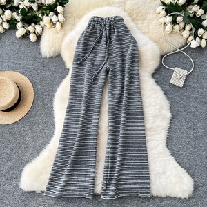 2025 <span class=keywords><strong>donna</strong></span> autunno <span class=keywords><strong>pantaloni</strong></span> larghi a righe a blocchi di colore-Design Casual lavorato a maglia <span class=keywords><strong>con</strong></span> cintura elastica - Product Image 4