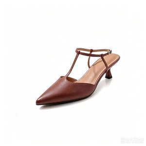 Sandalias de Tacón Alto Stiletto con Punta en Pico para Mujer, Nuevas y Sexys, Sandalias de Vestir de Cuero Marrón de Alta Calidad para Fiesta de Graduación - Product Image 2