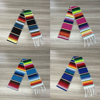 Chemin de table et nappe de fête mexicaines en coton tissé avec pompons, motif rayé, style américain