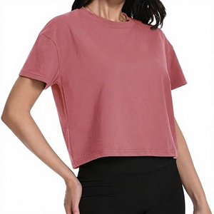 Women Solid Color Gym <b>Crop</b> <b>Top</b> Short Sleeve Pink Workout Wear - Product Image 1