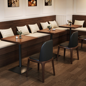Banc mural en forme de <span class=keywords><strong>L</strong></span> en PU moderne avec table en bois et structure en fer pour restaurants, cafés et boulangeries commerciaux - Product Image 2