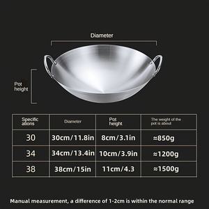 Guangzhou <span class=keywords><strong>Wok</strong></span> de acero inoxidable de 40cm con doble mango de madera Cocina de Inducción Compatible con cocinas chinas restaurantes hoteles - Product Image 2