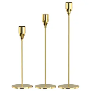 Conjunto de velas de metal dourado, melhor qualidade, 3 peças para velas difíceis, decorativo para casamento, festa de jantar