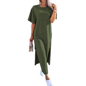 2025 nouveau décontracté Maxi <span class=keywords><strong>robe</strong></span> longue t-shirts vêtements de détente longue <span class=keywords><strong>robe</strong></span> été Sexy fendu solide T-<span class=keywords><strong>shirt</strong></span> robes - Product Image 2