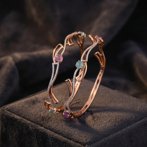 Ensemble de bracelets élégants en or rose avec cristaux et strass, bracelets ouverts à motif floral et pierres précieuses pour femmes, autres bijoux fins Dviti - Product Image 5