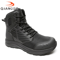Bottes de travail pour hommes, personnalisées en usine, noires, mi-hautes, en tissu imperméable, à lacets, avec embout de protection, résistantes à la perforation et antidérapantes