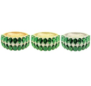 Chine Usine Conception De Haute Qualité 18k Solide Blanc VS SI Réel Brillant Coupe Vert Tsavorite Classique Mariage Large Bande Anneau Femmes - Product Image 4