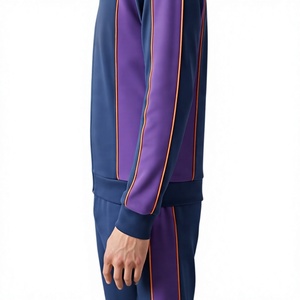 <b>Men</b> Tracksuit Set Zip Up Navy Blue Purple Color Blocking Sporty Full Length Pants Side Pockets Breathable Casual Wear Autumn - Product Image 5