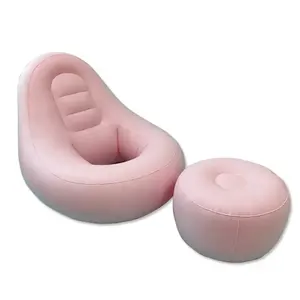 factory 0.45mm eco-friendly PVC hollo inflatable foldable single sofa with a hole portable furniture with a foot rest stool