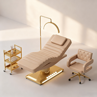 Mobilier Professionnel de Salon de Beauté, Lit de Soin Facial Électrique à 3 Moteurs, Table de Massage Courbée, Moderne et de Luxe, avec Lumières et Chariot