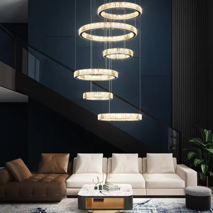 Candelabro de cristal de círculo LED grande personalizado para el hogar, Vestíbulo de Hotel, escalera, anillos de lámpara colgante, fuente de luz de bombilla de forma larga - Product Image 4