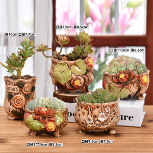 Bel vaso di fiori in ceramica marrone blu per uso interno esterno unico tacche fioriera per <span class=keywords><strong>piante</strong></span> <span class=keywords><strong>grasse</strong></span> Cactus - Product Image 5