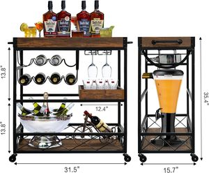 <span class=keywords><strong>Chariot</strong></span> de bar intérieur/extérieur à 3 roues verrouillables Casier à vin <span class=keywords><strong>Porte</strong></span>-verre <span class=keywords><strong>Chariot</strong></span> de service industriel à roulettes 2 plateaux amovibles - Product Image 6