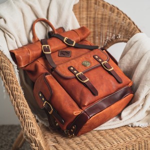 Italian Vegetable Tanned Leather <b>Backpack</b> Coffee <b>Brown</b> Unisex Durable Laptop Compartment Leisure Travel - Product Image 4