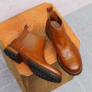 Bottes Chelsea tendance Marpix en cuir embossé, cousues Goodyear, imperméables, à bout rond, pour toutes les saisons - Product Image 3