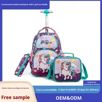 Sac à dos scolaire à roulettes pour enfants de dessin animé personnalisé sac à lunch de grande capacité sac à crayons ensemble de trois pièces