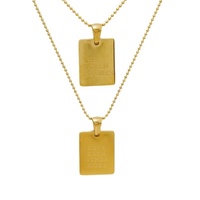 Collier en acier inoxydable avec pendentif lettre anglaise rectangulaire pour femme, chaîne en acier titane plaqué or 18 carats