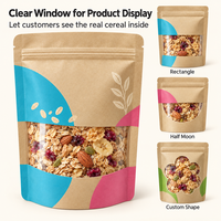 Sachet Doypack Personnalisé en Papier Kraft avec Fenêtre pour Emballage d'Avoine, Refermable avec Fermeture Ziplock, Qualité Alimentaire