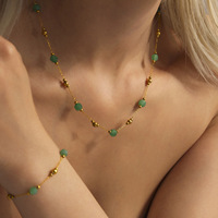 Ensemble de bijoux en acier inoxydable plaqué or 18 carats, collier et bracelet multi-couches en pierres naturelles pour femmes, bijoux imperméables