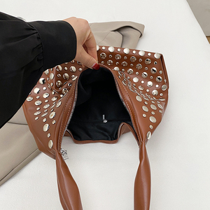 Women's <strong>Studded</strong> Hobo <strong>Bag</strong> Fashion Rivet PU Leather Shoulder <strong>Bag</strong> Daily Tote - Product Image 3