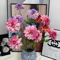 Composition florale artificielle multicolore en soie à 3 têtes, type Dalia, pour décoration de mariages et d'espaces extérieurs, avec supports au sol