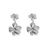 Boucles d'Oreilles Pendantes en Acier Inoxydable pour Femme, Bijouterie, Cadeau, Vintage, Délicat, Simple, Deux Fleurs