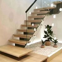 Vente en gros option économique Escaliers flottants tandem à arc en aluminium avec garde-corps par câble Matériau droit simple en acier et bois/verre