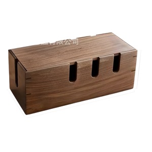 Caja de almacenamiento para regleta de enchufes de madera maciza, organizador de cables rectangular para escritorio, soporte cubierto para router y decodificador - Product Image 1