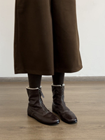 Bottines noires pour femmes avec fermeture éclair avant, surpiqûres contrastées blanches, semelle plate crème, chaudes