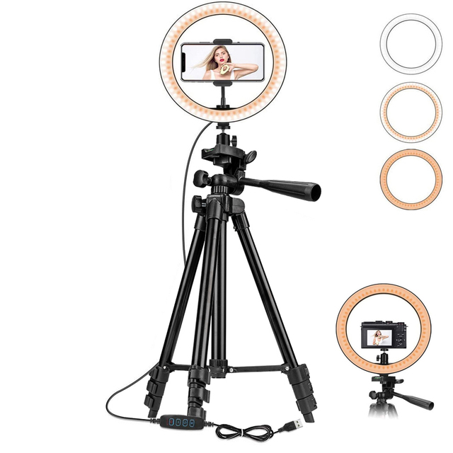 Makeup Photographic Lighting 10Inch Selfie Ring Light With 3120 Tripod Stand Camera Tripod Ring Light Tripod