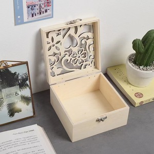 Hollowed Out Wooden Jewelry <b>Box</b> With <b>Lock</b> Heart Flower Design Storage Organizer For Gifts And Accessories - Product Image 4