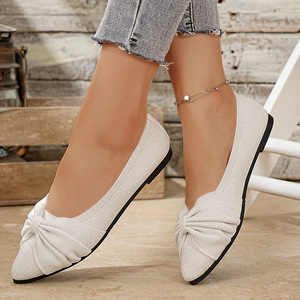 Chaussures plates pour <span class=keywords><strong>femme</strong></span> à semelle souple, style ballerine, avec <span class=keywords><strong>petit</strong></span> nœud floral, coupe cheville, à enfiler, tissées, style français, pour fille et <span class=keywords><strong>femme</strong></span> - Product Image 3
