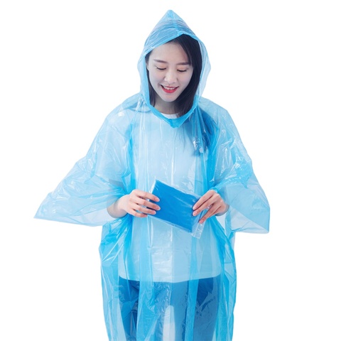 Blue Disposable Plastic Rain Ponchos Waterproof PE Rain Coats for Girls for Camping & Climbing Outdoor Activities