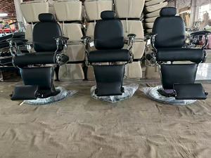Sillón de Barbería de Estilo Antiguo, Color Plateado Personalizado, Asiento de Cuero Sintético para Peluquería, Disponible para la Venta - Product Image 3
